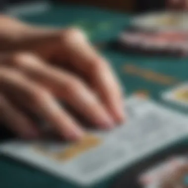 Close-up of a player scratching a ticket