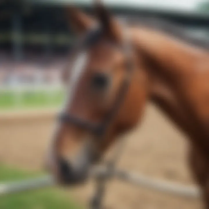 Close-up of a horse in the paddock before the race