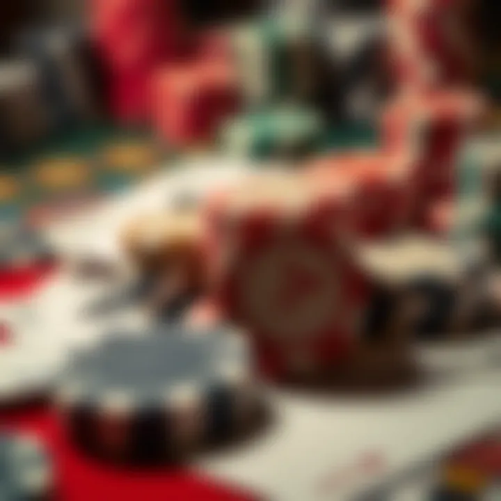Close-up of casino chips and playing cards