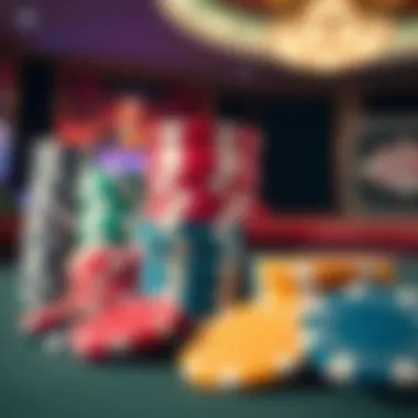 A close-up of colorful casino chips stacked strategically on a gaming table.
