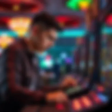 A focused individual analyzing their betting strategy while playing slots