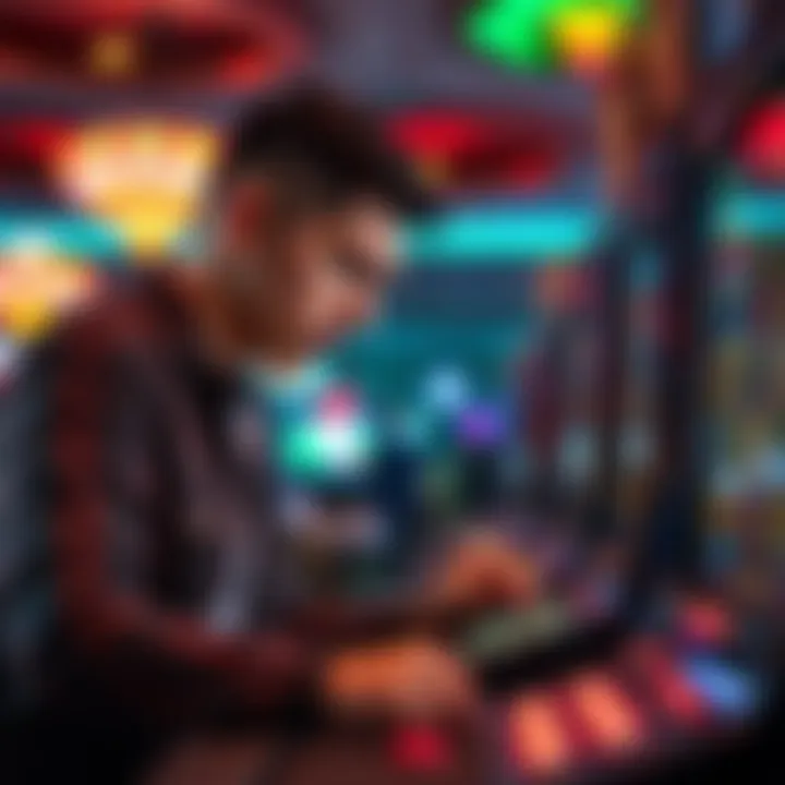 A focused individual analyzing their betting strategy while playing slots