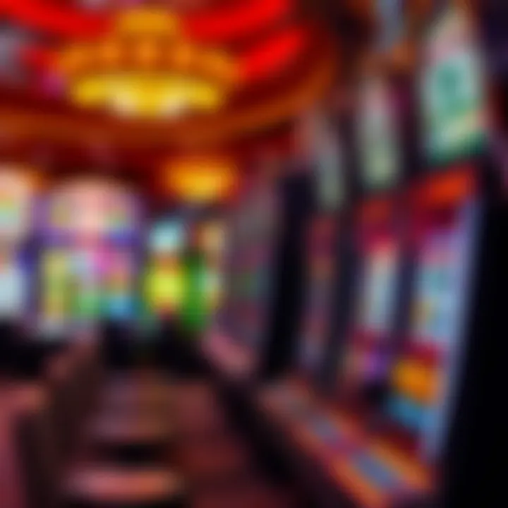 A vibrant array of casino slot machines with bright lights and themes