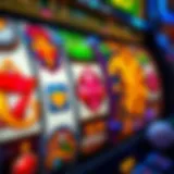 A close-up view of the Diamond Queen slot machine's vibrant reels showcasing intricate symbols and designs.