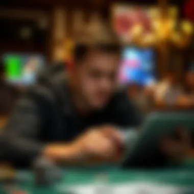 A skilled player engaging with an online poker app on a tablet.