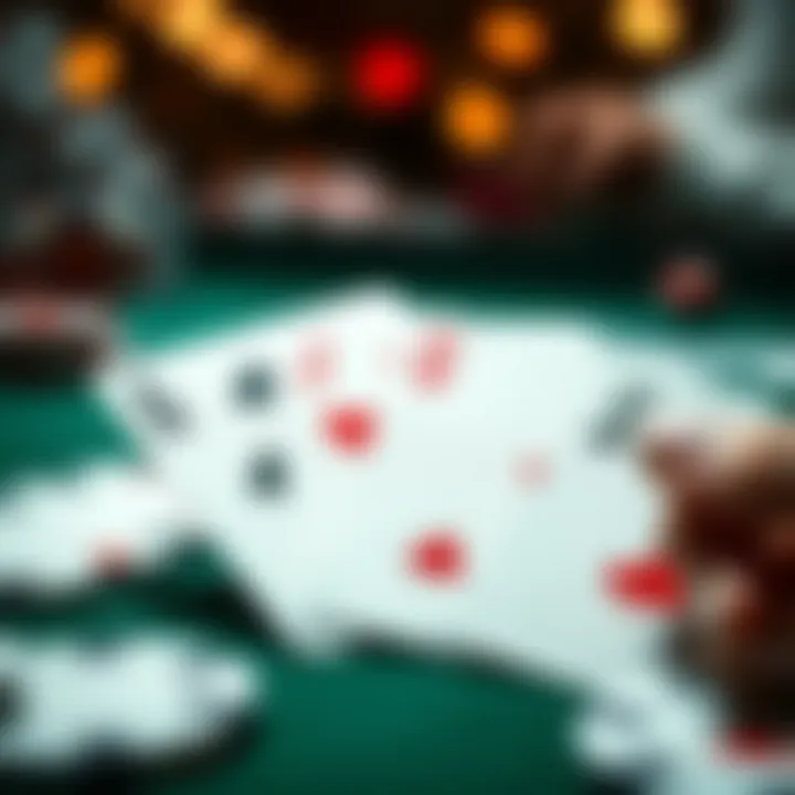 A close-up of playing cards in a game of blackjack