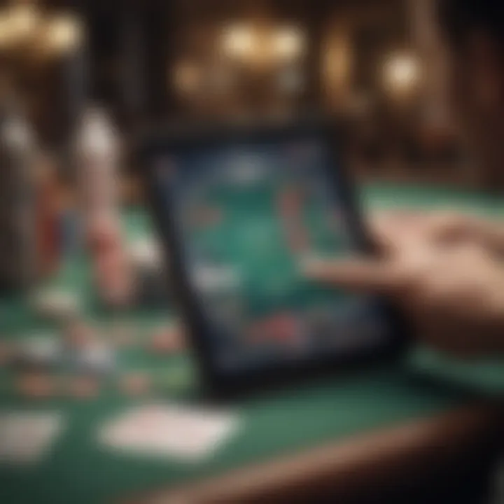 A digital interface of a five card poker game on a tablet