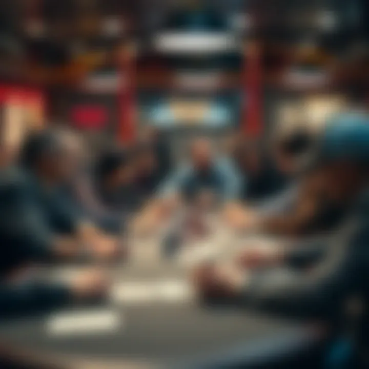 A diverse group of players sharing strategies at a poker table.