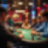 A vibrant poker table with players engaged in a game.
