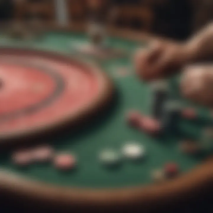 A vibrant gaming table set up with premium clay poker chips, enhancing the atmosphere of a high-stakes game.