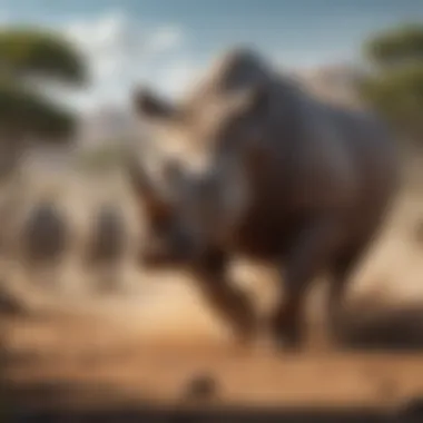 Detailed depiction of the thematic elements within Raging Rhino, highlighting its wildlife and adventurous backdrop.