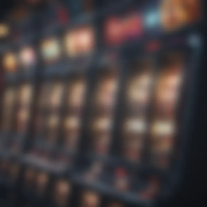 Close-up of slot machines with bright lights