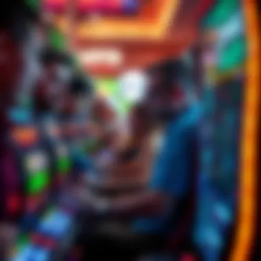 Engaging Gameplay at Zombie Slots A group of players engaged in intense gameplay at a zombie-themed slot machine.