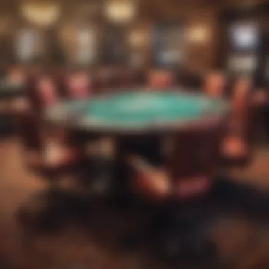 A vibrant scene of a Three Card Poker table at a Las Vegas casino