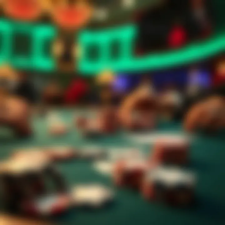 A close-up of a poker table with chips and cards, representing strategic gameplay in free tournaments.