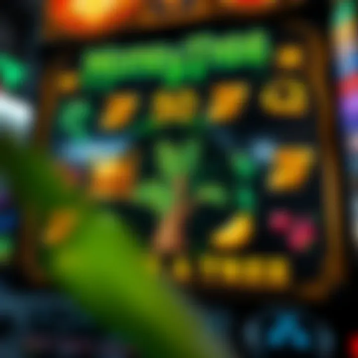 A close-up view of the gameplay screen highlighting various symbols and features.