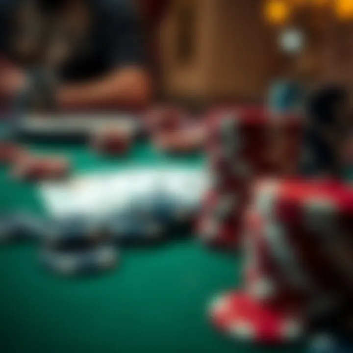 Close-up of poker chips and cards on a table