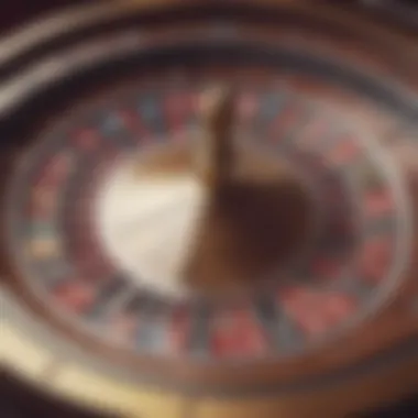 A close-up view of a roulette wheel in motion, showing the vibrant colors and numbered slots.