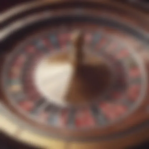 A close-up view of a roulette wheel in motion, showing the vibrant colors and numbered slots.