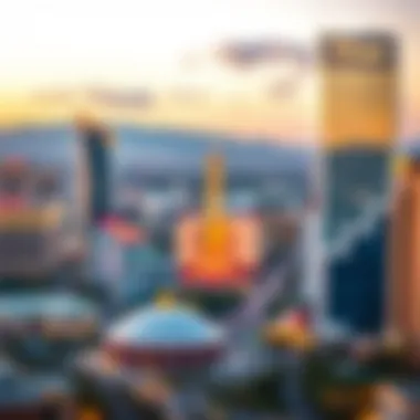 A panoramic view of the Las Vegas skyline with casinos and resorts