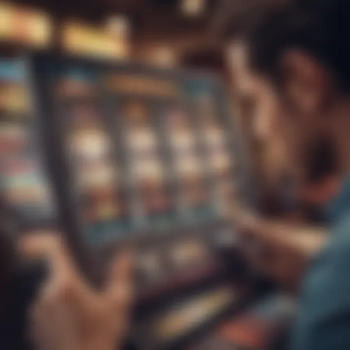 A close-up view of a player engaging with an online slot machine on a digital device.