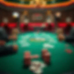 Overview of Texas Hold'em Poker table with cards and chips