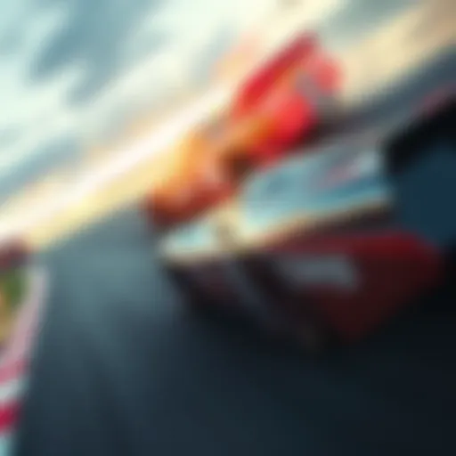 High-Speed NASCAR Action A vibrant NASCAR racetrack showcasing thrilling high-speed action during a race.