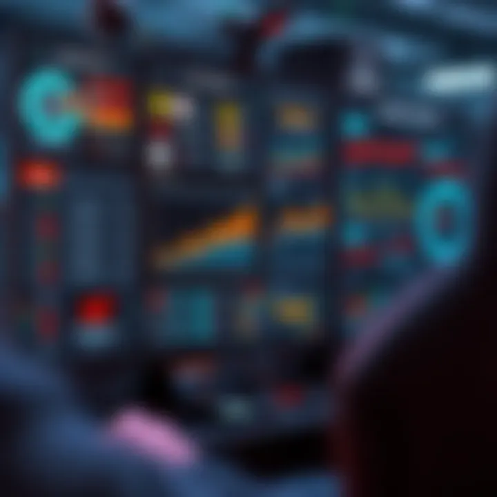 A futuristic dashboard displaying technology used in NASCAR betting, highlighting data analytics and trends.