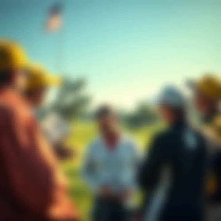 Tactical discussions among caddies on the course.