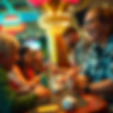 A group of players interacting excitedly during a bingo session.