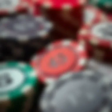 Close-up of poker chips highlighting different denominations and textures.