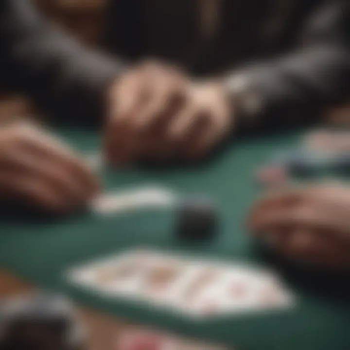 An elegant hand of cards on a felt table during a poker game