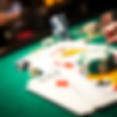 Close-up of chips and cards on a casino table