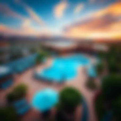 Stunning aerial view of the Sands Regency Reno Pool surrounded by lush landscaping