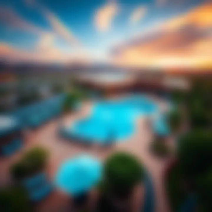 Stunning aerial view of the Sands Regency Reno Pool surrounded by lush landscaping