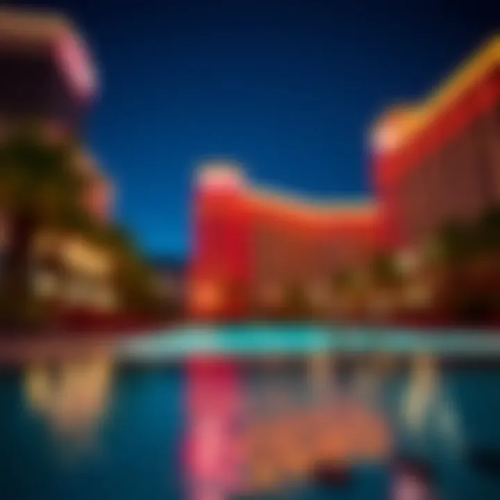 Nighttime ambiance of the Sands Regency Reno Pool illuminated with soft lighting
