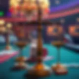 Legal scales representing justice in a gambling setting