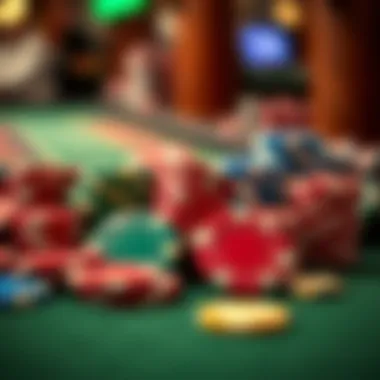 An array of casino chips in various colors and textures on a gaming table