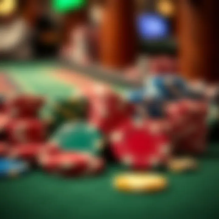 An array of casino chips in various colors and textures on a gaming table