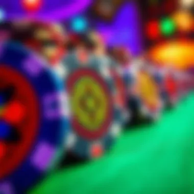 Close-up view of vibrant casino chips showcasing intricate designs