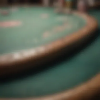 Close-up of a used poker table's surface