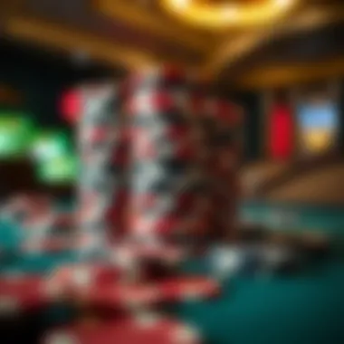 Strategic overview of poker chips stacked on a table