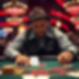A focused blackjack dealer managing a game table
