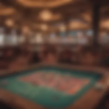 Prominent gaming tables in a vintage casino setting with rich textures